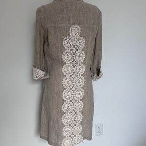 Upcycled Boho Remade Linen long jacket dress with lace